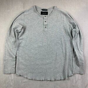 Wings + Horns Mens Shirt Large Gray Heather Slub Rib Henley Long Sleeve Knit